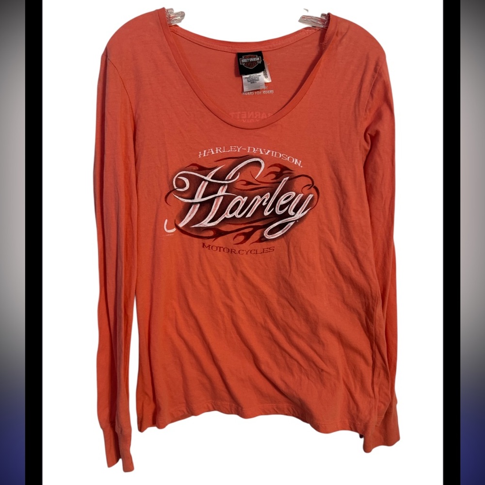 Harley Davidson Ladies Size L 2 Sided Graphic Top - Picture 1 of 3